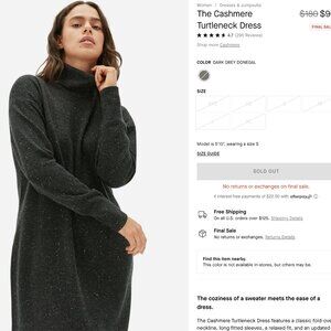 EVERLANE The Cashmere Turtleneck Dress XS Dark Grey Donegal